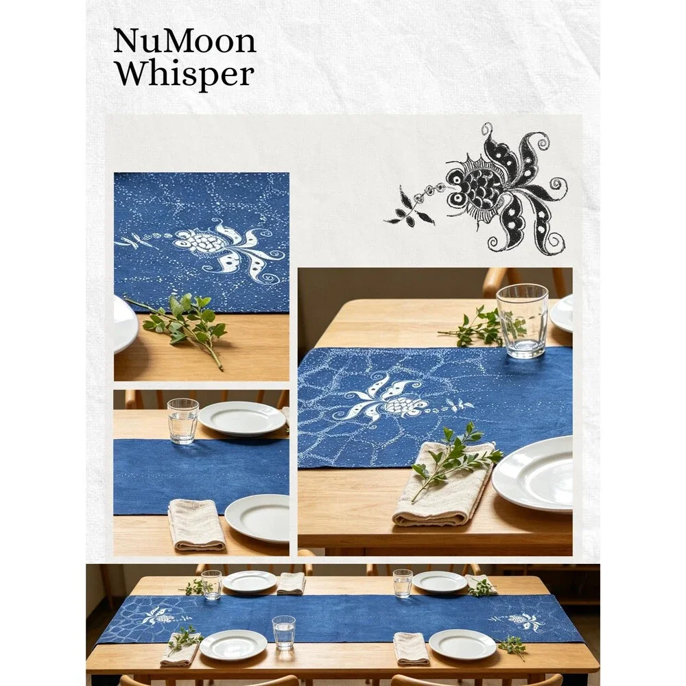 Indigo Batik Goldfish Table Runner | Handmade Cotton Dining Table Decor